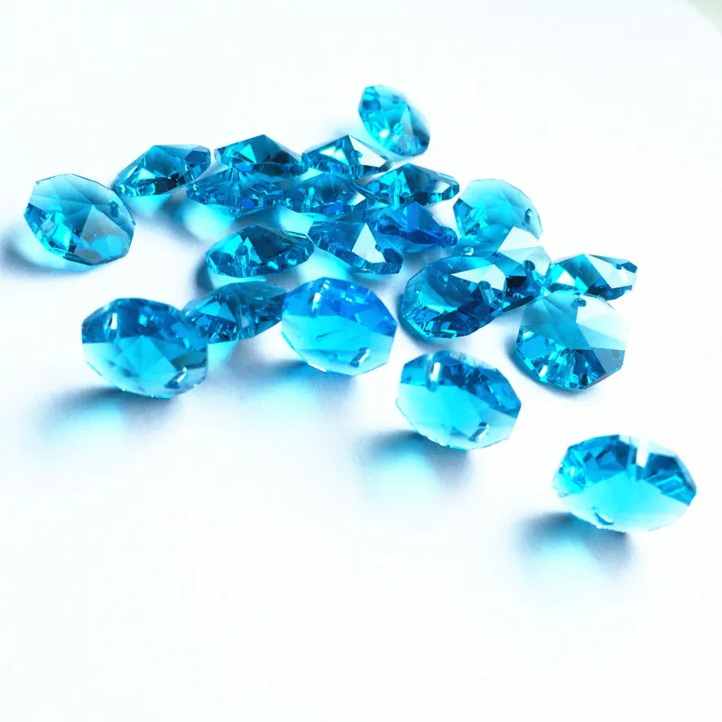 

wholesale Free Shipping 500pcs/lot 14mm Aqua Crystal Octagon Chandelier beads in 2 holes For Crystal strands Hanging Decoration