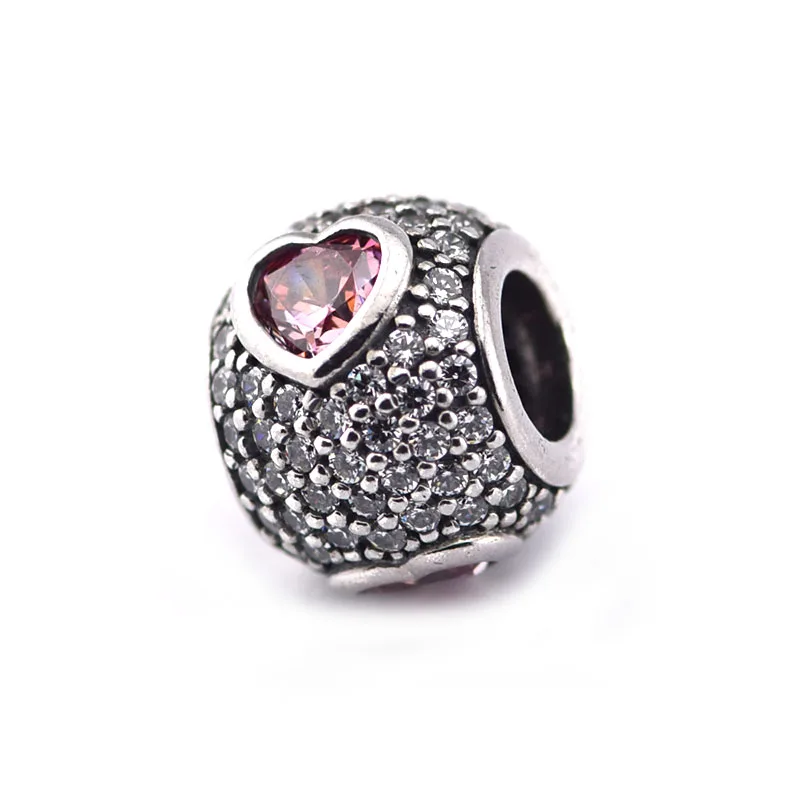 

Beads Charms Original Fits Pandora Bracelets Genuine 925 Sterling Silver Heart pave Fashion Charm Beads for Jewelry Making