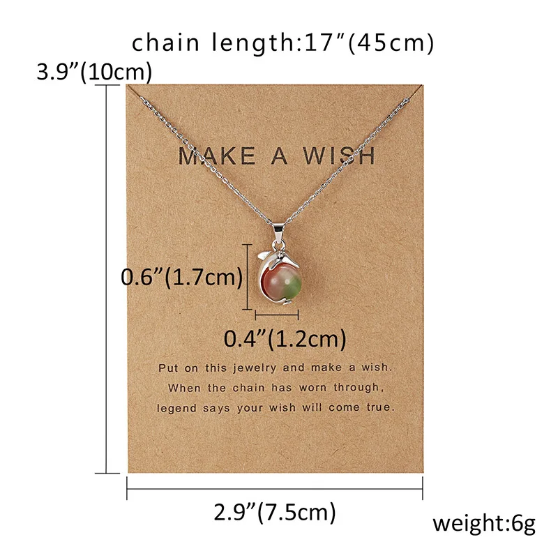 Rinhoo 7.5*10cm Make a Wish Paper dolphin Natural Stone Water Drop Geometric Shape Pendant Necklace For Women Accessories Gift - Image 5