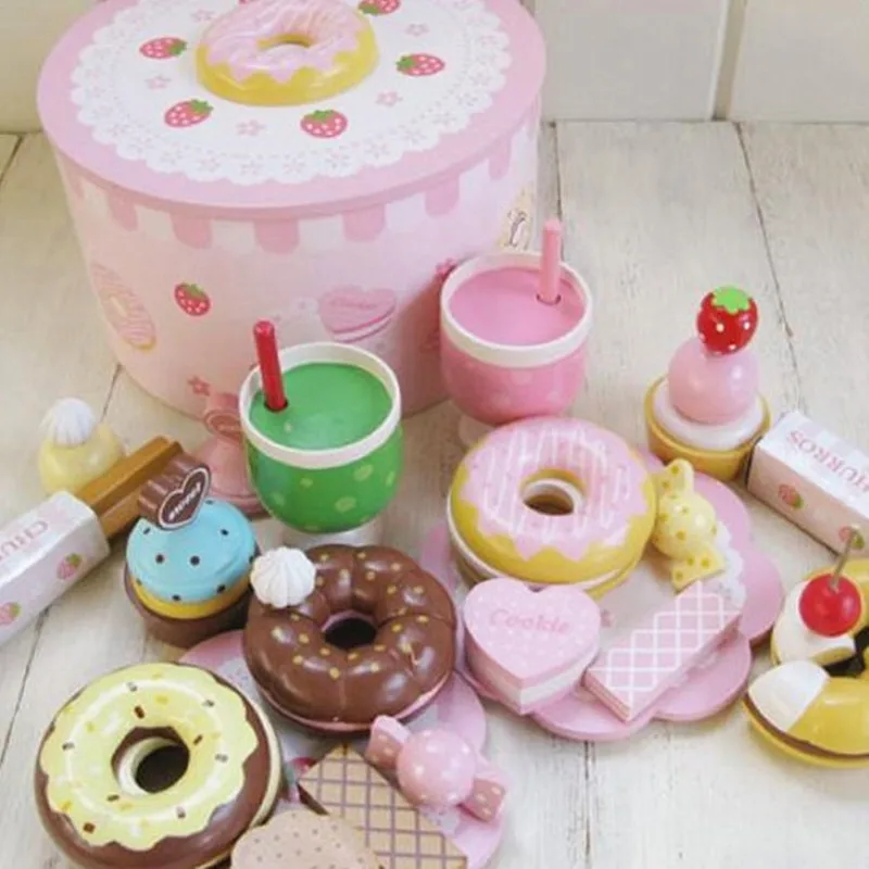 

New Cylinder Donut Afternoon Tea Party Group Children Play House Wooden Educational Toys Baby Gift