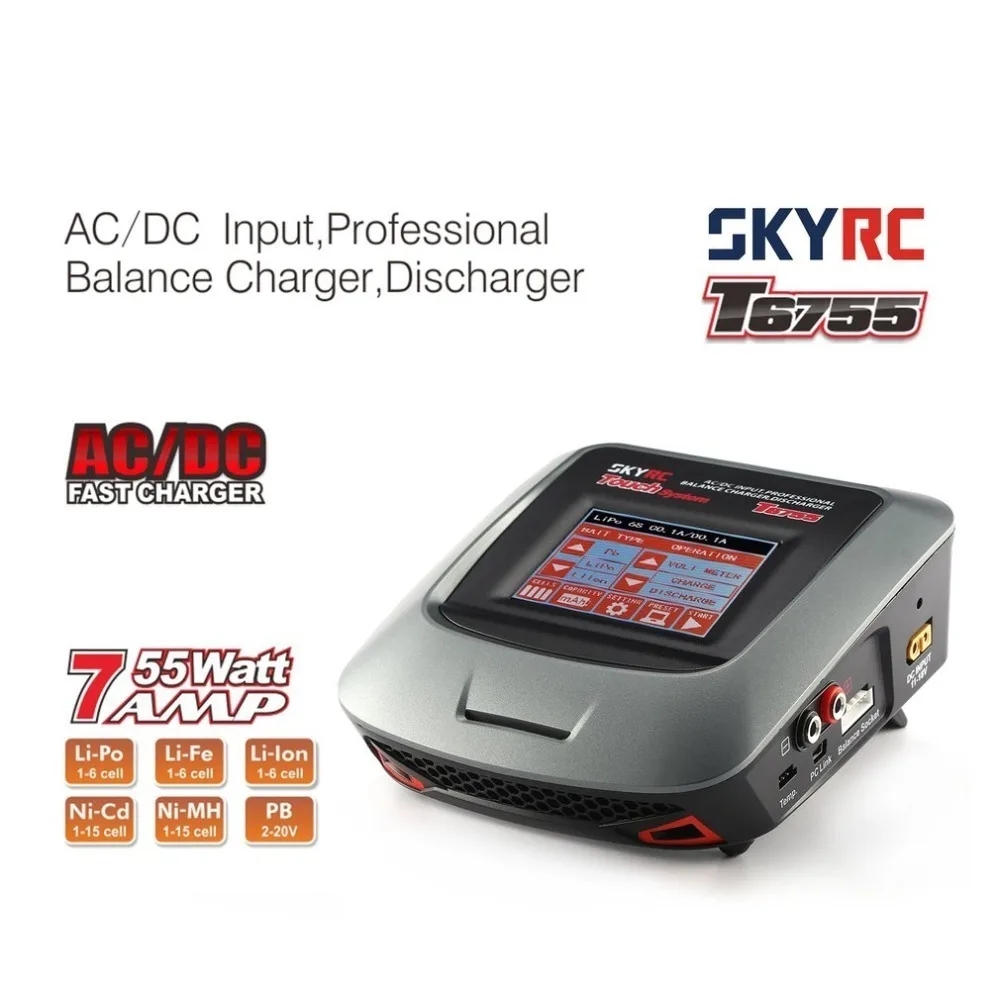 

7A 55W AC DC Lipo Nicd LiIon NiMH Battery Balance Charger Discharger with 3.2inch Touch LCD Screen for SKYRC T6755 RC Model