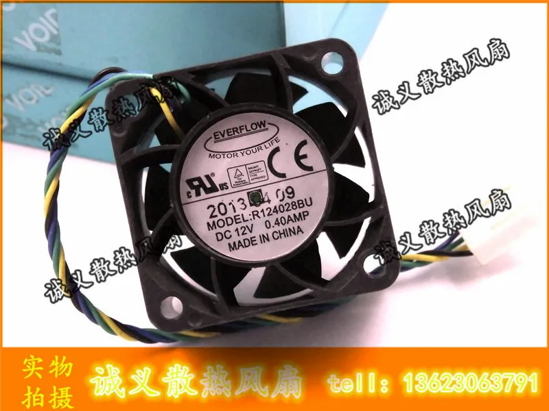 Шарикоподшипник кулер вентилятор EVERFLOW 4028 R124028BU DC 12V 0.40A 4 провода Вентилятор