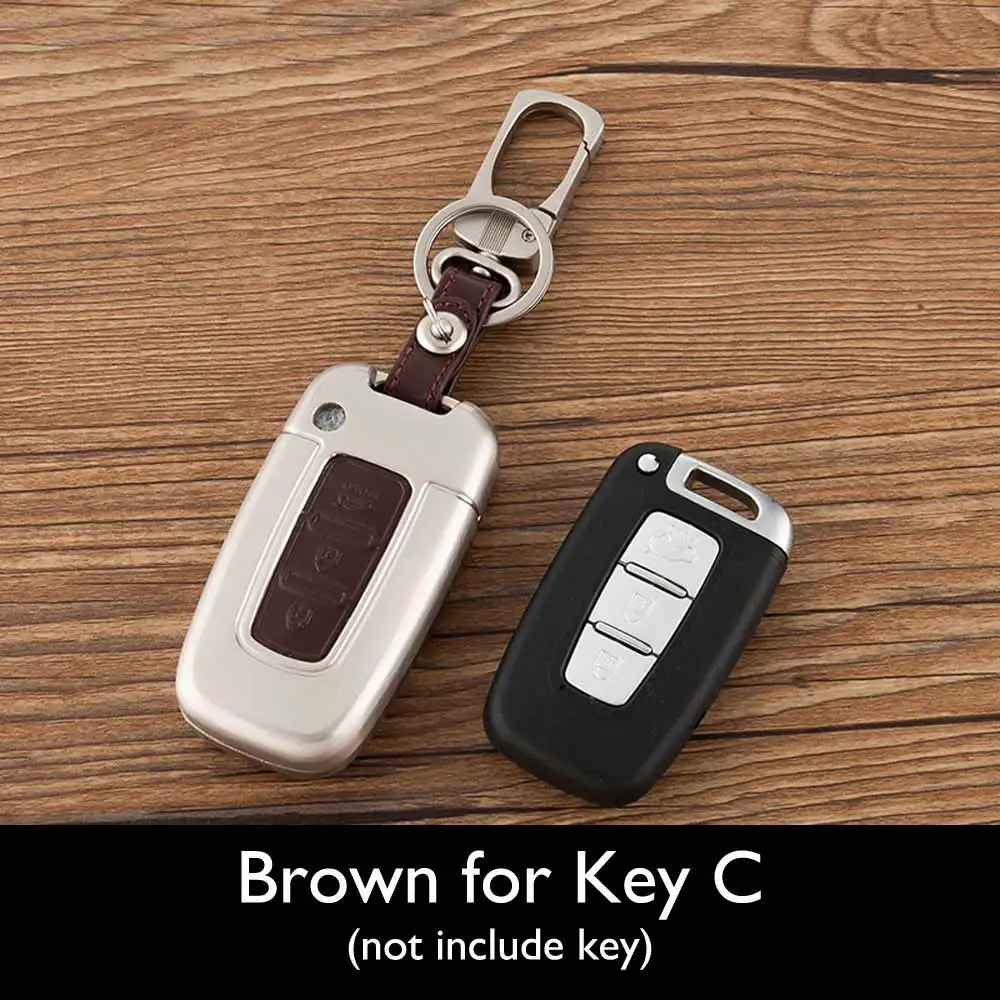 Цинковый сплав+ кожаный чехол для ключей автомобиля для hyundai iX20 IX30 IX35 I40 Iix25 Tucson Elantra Verna Sonata Kia K2 K5 Sportage - Название цвета: Brown for Key C