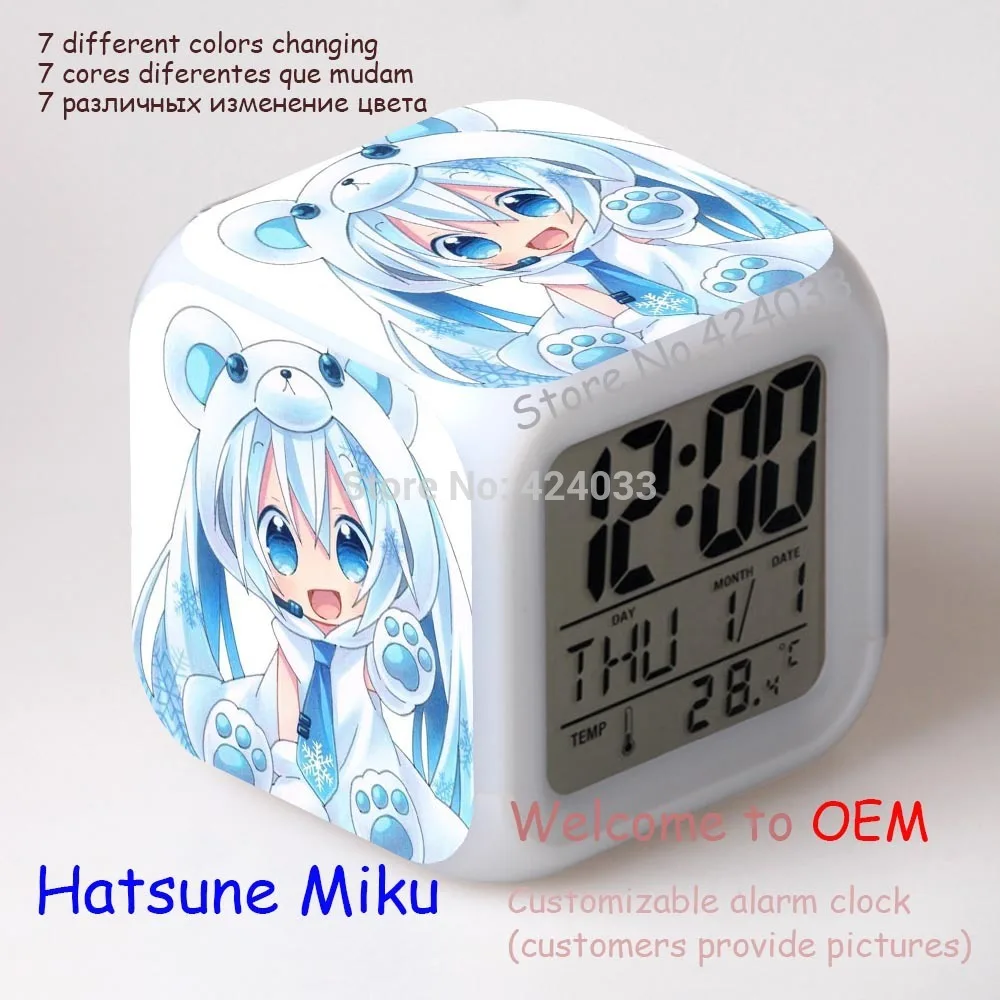 Tsune Miku Hatsune мультяшный будильник светодиодный цветной Ночной светильник сенсорный будильник отправляется на батарею можно настроить на изображение