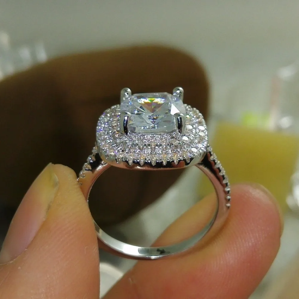 Модное кольцо, стиль, огранка на подушке, 4ct 5A, циркон, камень, серебро 925 пробы, обручальное кольцо для женщин, Sz 5-10