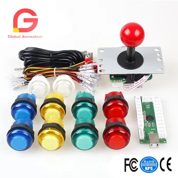 

Zero Delay USB Encoder To PC Games Red Joystick+10xLEDIlluminated Push Buttons For Arcade Joystick DIY Kits Parts Mame Raspberry