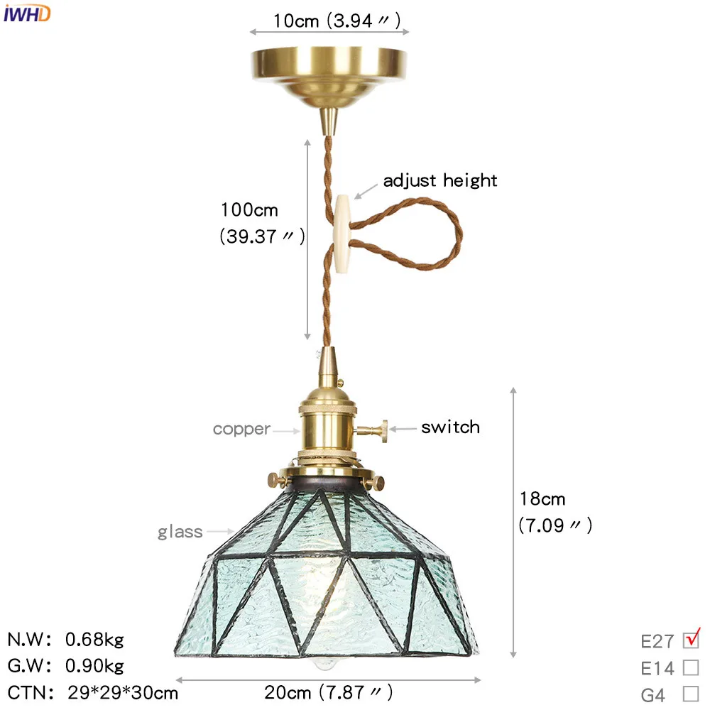 IWHD American Country LED Pendant Lamp Dinning Living Room Light Nordic Style Star Copper Glass Pendant Lights Fixtures Hanglamp - Цвет корпуса: Copper