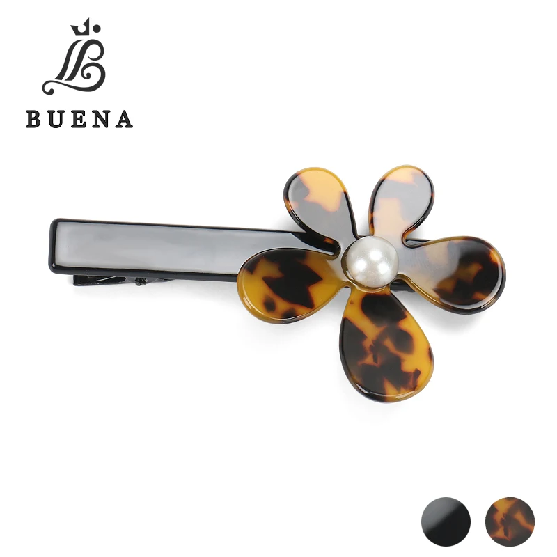 

New Flower Alligator Hair Clip Pearl Embellished Acetate Duckbill Clip Tortoiseshell Flower Hair Clips