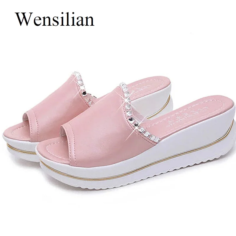 

Summer Slippers Women Slides Crystal Ladies Flip Flops Beach Platform Shoes Anti Slip Wedge Shoes Sandals Bling Zapatos Mujer