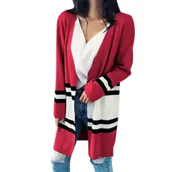 Для женщин Пальто для будущих мам 2017 осень-зима с длинным рукавом Свободные Повседневное полосатый свитер пальто кардиган красный Блузон