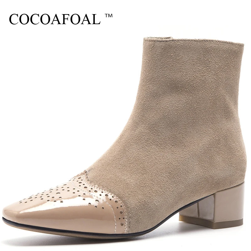

COCOAFOAL Genuine Leather Women's Ankle Boots Woman High Heels Martin Boots Black Apricot Autumn Winter Woman Chelsea Boots 2018