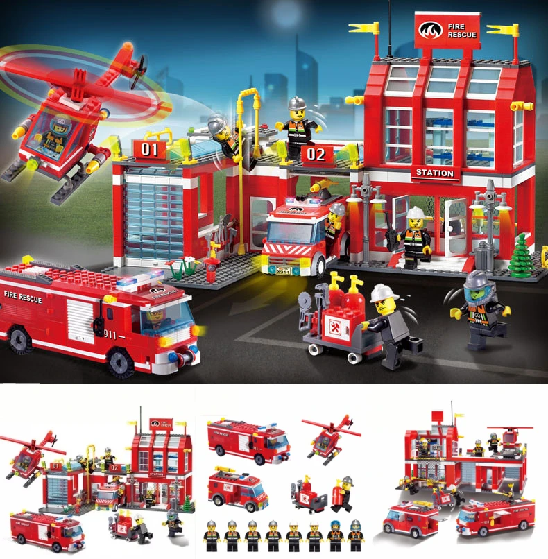 

New Enlighten City Fire Station Rescue Control fit legoings police city figures model Building Blocks bricks diy Toys gift kid