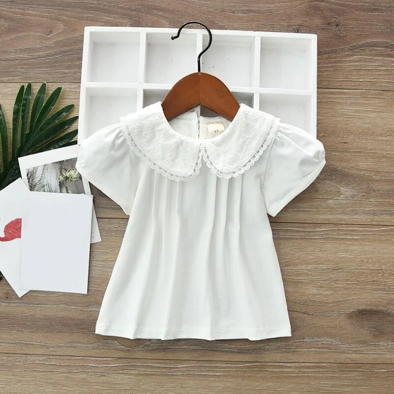 

2019 Summer Baby Toddler Clothes Tops School Girls Blouse Shirts Kids Cotton White T Shirt Short Sleeve Children T-Shirt Girl