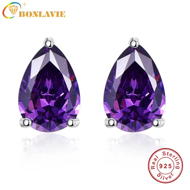 BONLAVIE 12.8ct Nature Amethyst Jewelry 925 Silver Earring Pear Cut Water Drop S BONLAVIE 12.8ct Nature Amethyst Jewelry 925 Silver Earring Pear Cut Water Drop S