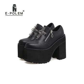 

Shoes Harajuku Boots Thick Sole Boots Harajuku Shoes For Women Genuine Leather Punk Rivet Rock Harajuku Round Toe Boots