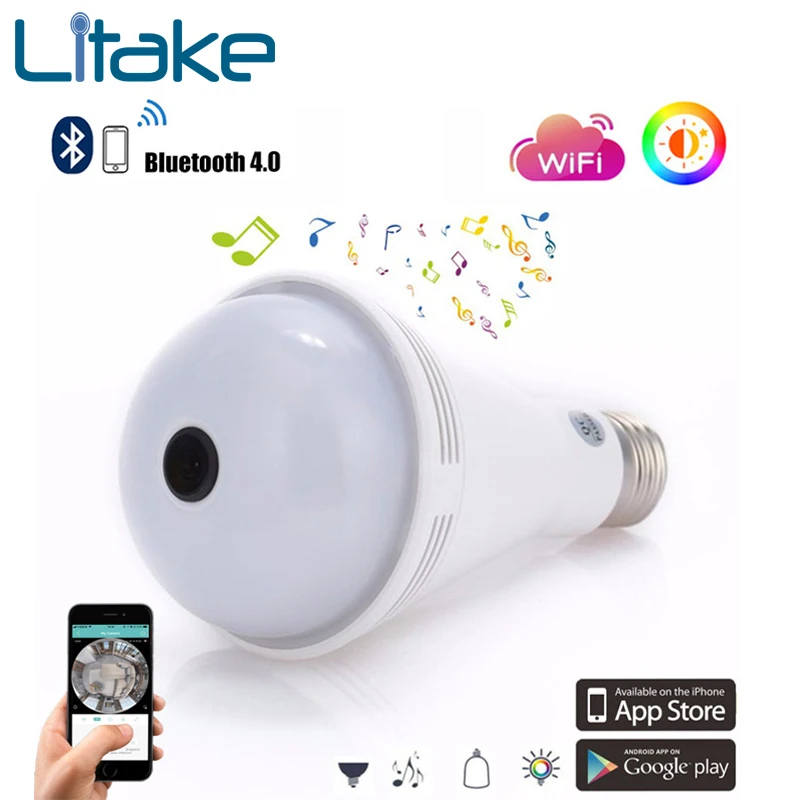 

Litake E27 Wi-Fi Light Sensor Monitor Bulb Bluetooth SMD5050 Music Bulb with Remote Monitoring Camera Decorative Lamp
