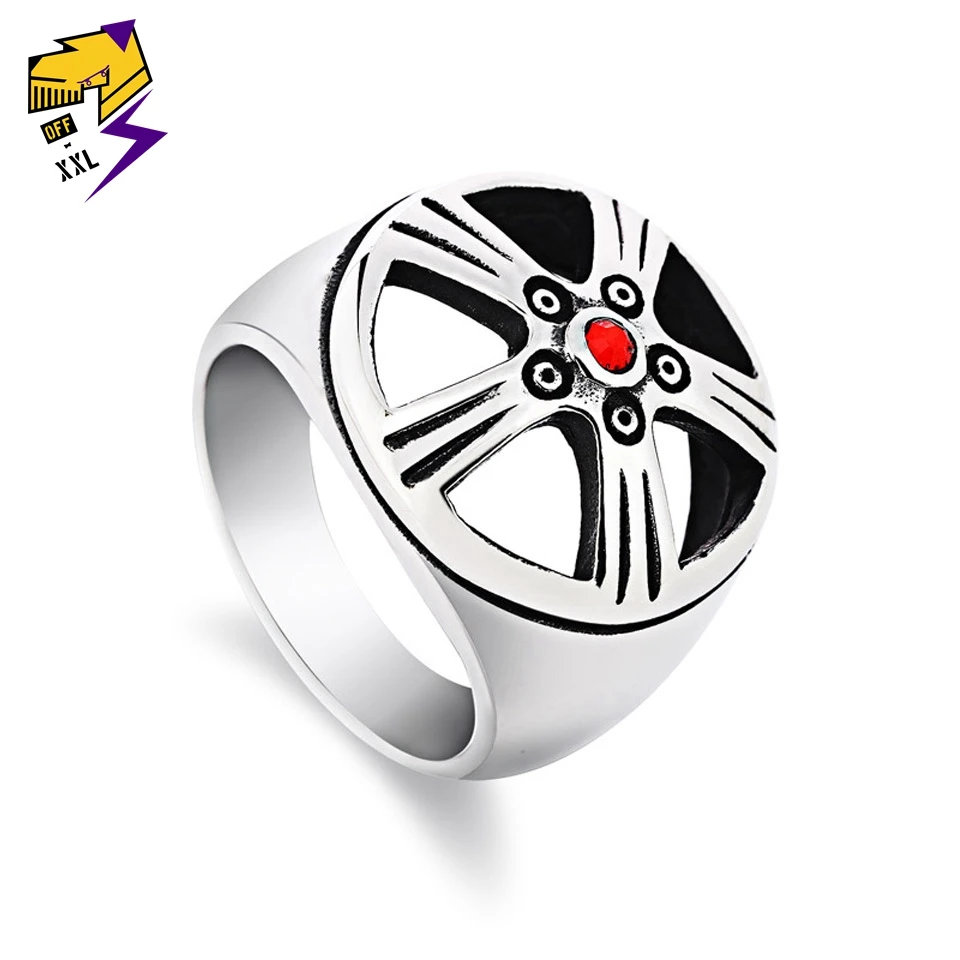 

Punk Biker Men Rings SteamPunk Large Wheel Band Tire Ring Antique Silver Plated Red Crystal Stone Bagues Fashion Jewelry