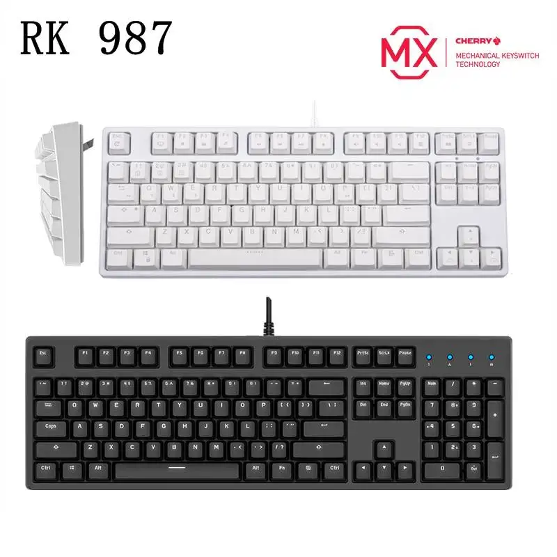 

New RK 987 87 Key/104 Key USB Wired Ergonomic Mechanical Gaming Keyboard RK,Cherry Axis White Backlight Notebook PC Keyboard