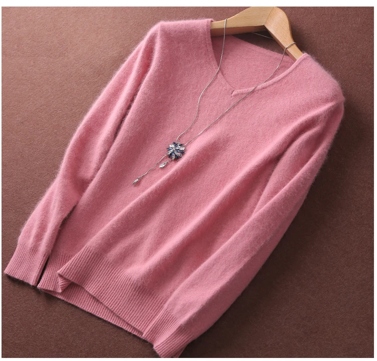 Супер теплый пушистый норковый Кашемир мягкий мех v-образный вырез свитера и пуловеры для женщин Осень Зима Джемпер женский брендовые джемпер WA650