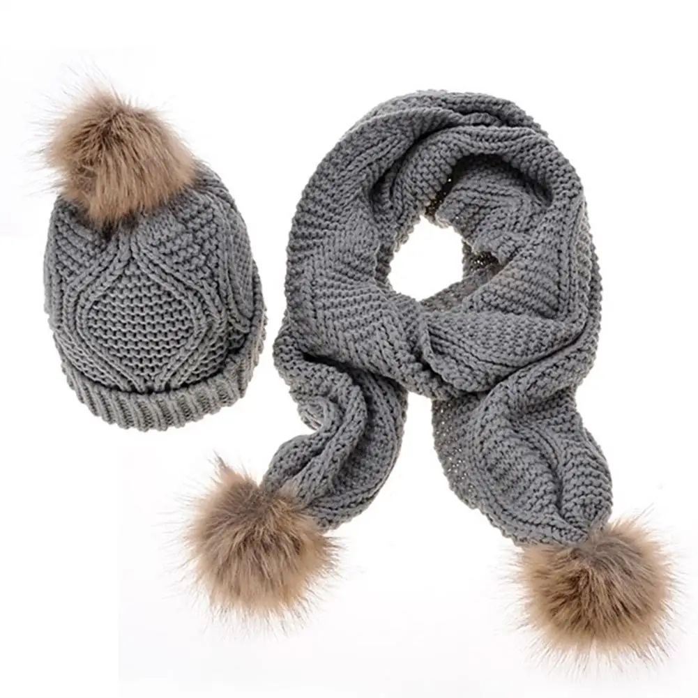 Зимние Шапки шарфы комплект в Корейском стиле симпатичные шапочки для Для женщин Однотонная одежда теплые вязаные шапки и шарфы 4 типов