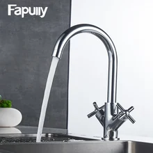 Fapully смеситель для кухни двойной ручкой холодной и горячей воды смесителя Chrome водопроводной воды кухня torneira