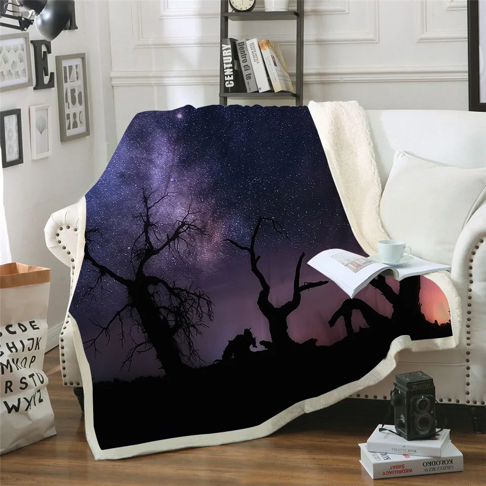 New Blue Galaxy Printed Velvet Plush Throw Blanket Bedspread for Kid Girl Sofa Sherpa Blanket Couch Quilt Travel Cover - Цвет: BZ056