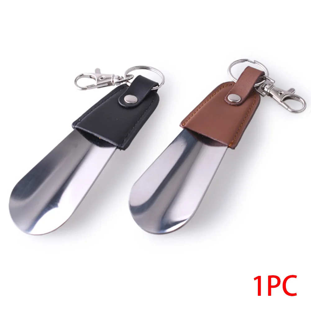 Leather Portable Spoon Slip Mini Sturdy Shoe Horn Key Ring Stainless Steel Seniors