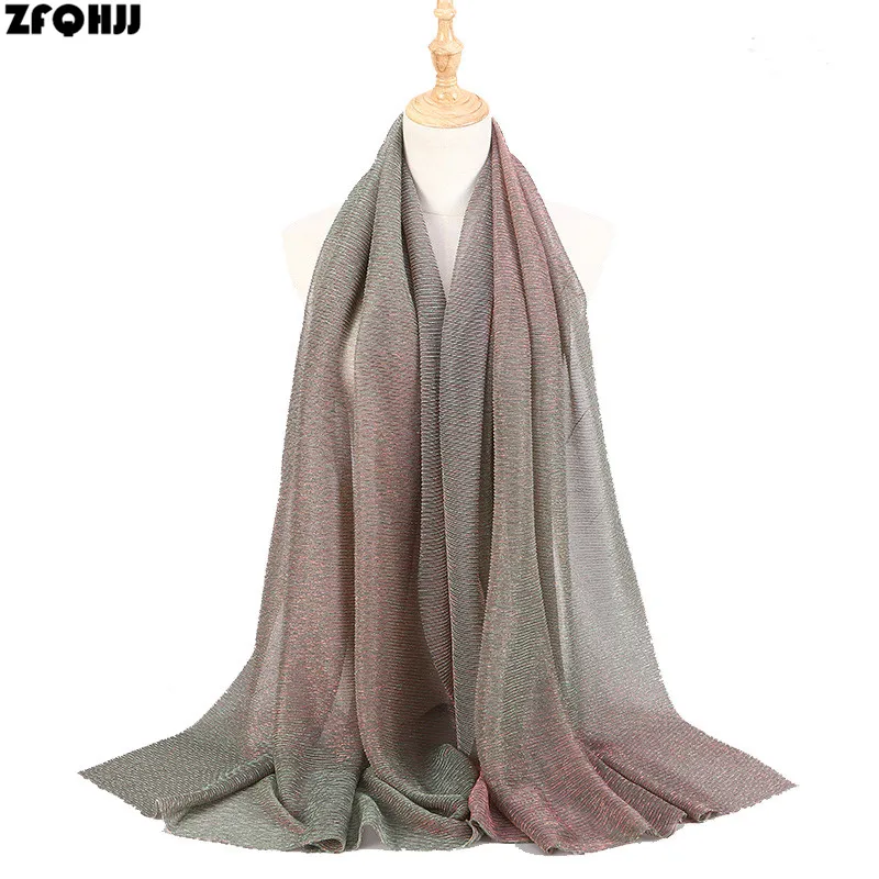 

ZFQHJJ Women Plain Gold Thread Wrinkle Hijab Scarf Shiny Glitter Veil Head Scarf Shawl Pashmina Party Wedding Hijabs Scarves