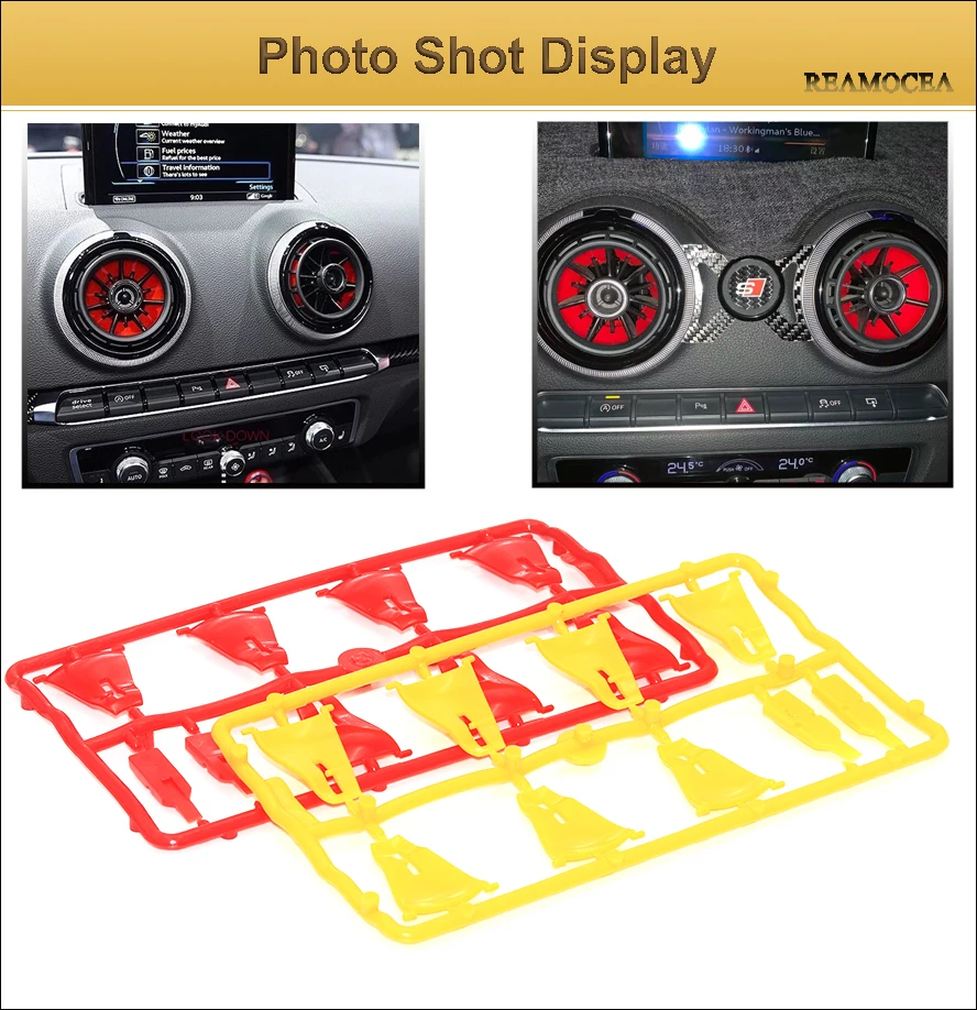 Reamocea 4PcsSet Red Yellow Car Air Condition AC Vent Outlet Blade Cover Trim For AUDI A3 S3 8V Pre-facelift 2014 2015 2016 (9)
