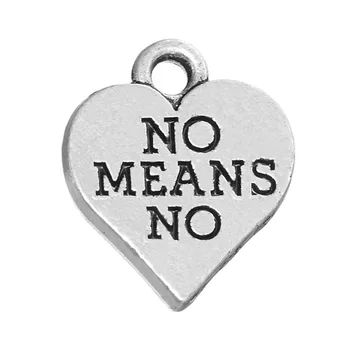 

EUEAVAN 30pcs Word Charm No Means No Engraved On Heart Shape Pendant Jewelry Finding Handmade Gift DIY