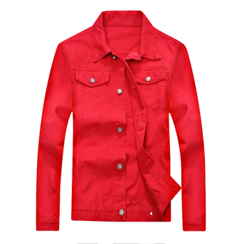

Pure Color Men's Long Sleeve Denim Jackets S M L XL 2XL 4XL Red Black Water Cleaning Hot Teen Fashion Casual Man Cotton Coats