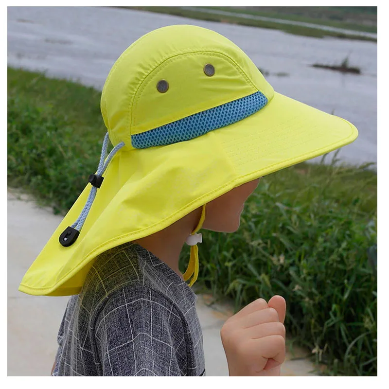 Новинка года, детская шляпа с УФ-блоком 99.9%, шляпы для рыбалки для мальчиков, Детская уличная пляжная туристическая походная Защита от солнца на рыбалке, широкая Кепка