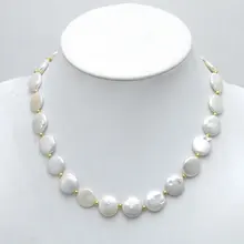 Высокое качество круглый белый 11-12 мм монета жемчужина 17 дюймов ожерелье-5228 и розничная