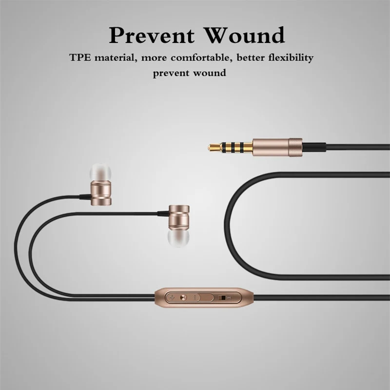 Stereo Metal Wired Earphone With Microphone Earbuds In Ear Headset Bass Sound Music Earphones For Iphone Xiaomi Huawei Phones