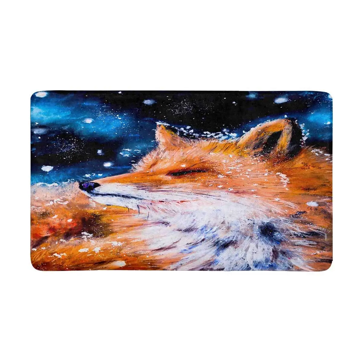 Red Fox in Winter Pastel Drawing Falling Snow Indoor Entrance Doormat Backing Non Slip Door Mat Rugs Home Decor | Дом и сад