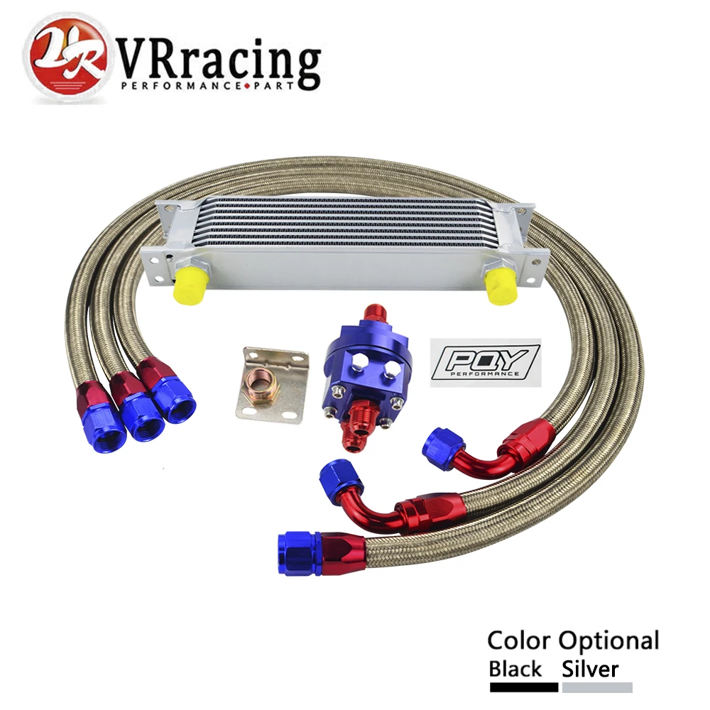

VR RACING - UNIVERSAL 9 ROW AN10 ENGINE TRANSMISS OIL COOLER KIT +FILTER RELOCATION WITH PQY STICKER AND BOX