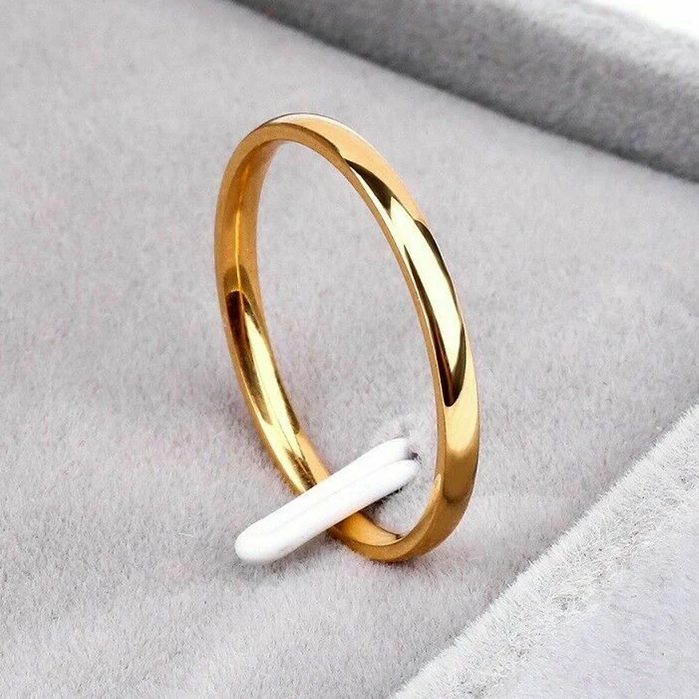 Stainless Steel Ring Finger Ring 2MM Thin Stackable Punk Ring Stainless Steel Plain Band Party Jewelry Finger Knuckle Midi Ring for Women Girl Size 3-10