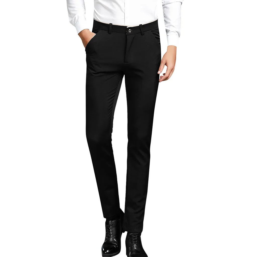 

Men Fashion Solid Casual Slim Zippered Business Pants Long Trousers 28-38 traje de hombre de vestir pantalones de vestir hombre