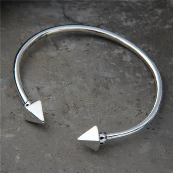 

Retro Thai Silver Japan And South Korea Simple Cone Triangle Pyramid Three-dimensional Bangle S925 Sterling Silver Jewelry