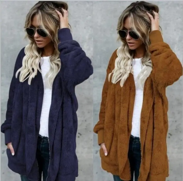 

2018 Winter Warm Faux Fur Jacket Coat Women's Jacket Female Lamb Wool Coat Overcoat Long Sleeve Hooded Outwear Cardigan