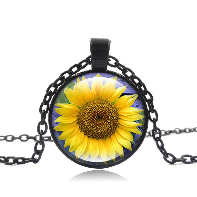 Ожерелье с подвеской в виде подсолнуха покрытием из серебра и бронзы|necklas for