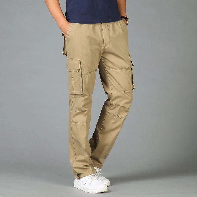 Мужские военные брюки-карго, стильные тактические брюки с боевым поездом, мужские мешковатые большие рабочие брюки, уличные повседневные штаны высокого качества - Цвет: Dark khaki