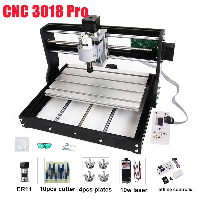 CNC 3018 Pro лазерный гравер дерево ЧПУ маршрутизатор машина GRBL ER11 DIY Мини гравировальный станок для дерева PCB ПВХ с автономным управлением - Color: add 10w laser