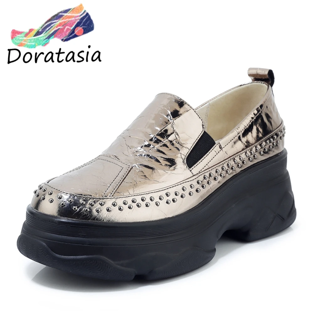 

DORATASIA Brand Design Genuine Cow Leather Flat Platform Autumn Pleated Shoes Woman Flats Casual Office Lady Flats Woman Shoes