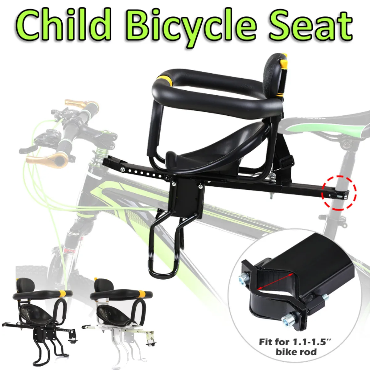 

40x30x15cm New Mountain Road Bike Child Safety Seat Child Bicycle Front Chair Suitable for Children Black White