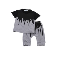 0-4Y Fashion Casual Newborn Infant Baby Boys Cotton Short Sleeve O-Neck Pullover Color Print Shirt Tops Pants 2PCS Outfit Summer