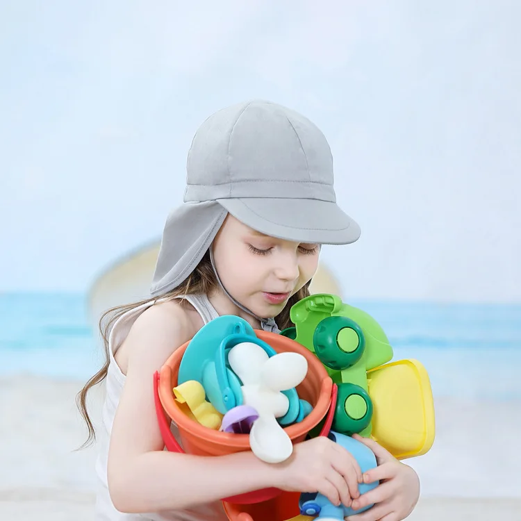 Новая пляжная кепка с УФ-защитой, детская накидка с цветочным рисунком, мягкая шапка-светильник, шапка-шаль для прогулок, милая серая шляпа от солнца для детей 1-4 лет