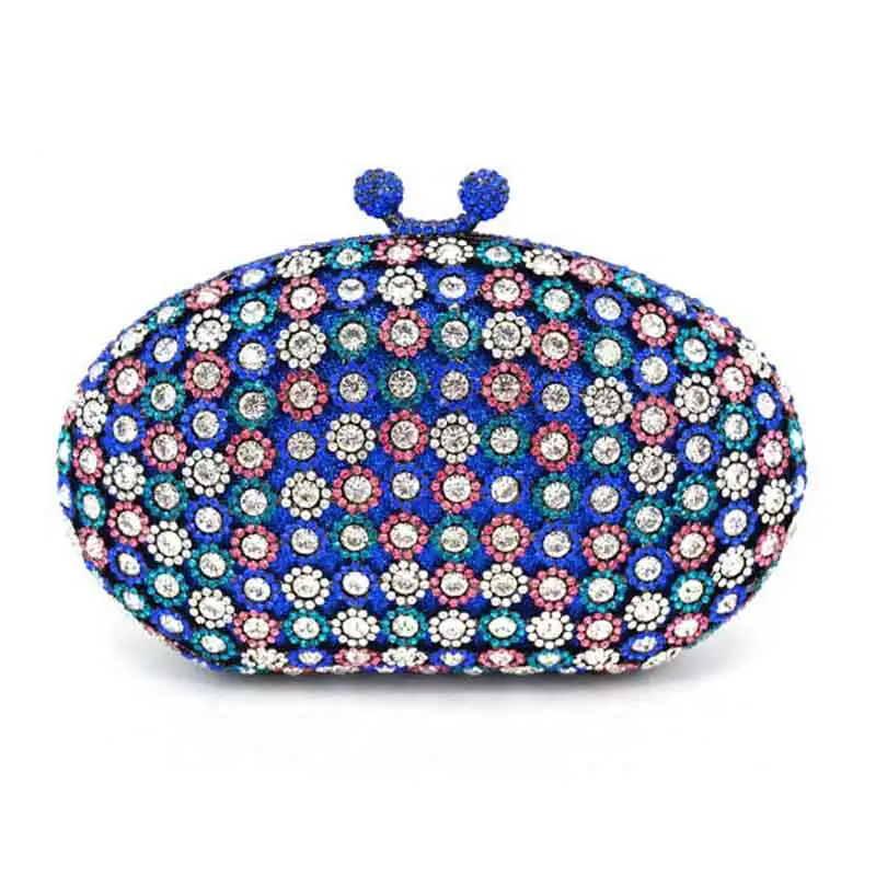 

Boutique Multi-Color Pebble Shape Tote Bags For Women Crystal Metal Material ChainShoulder Handbag Wedding Party
