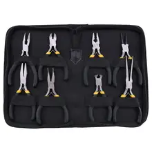HLZS-8PCs mini alicates definidos, nariz longo com dentes, mandíbula plana, agulha de curva redonda diagonal para nariz, cortador de ponta do fio p