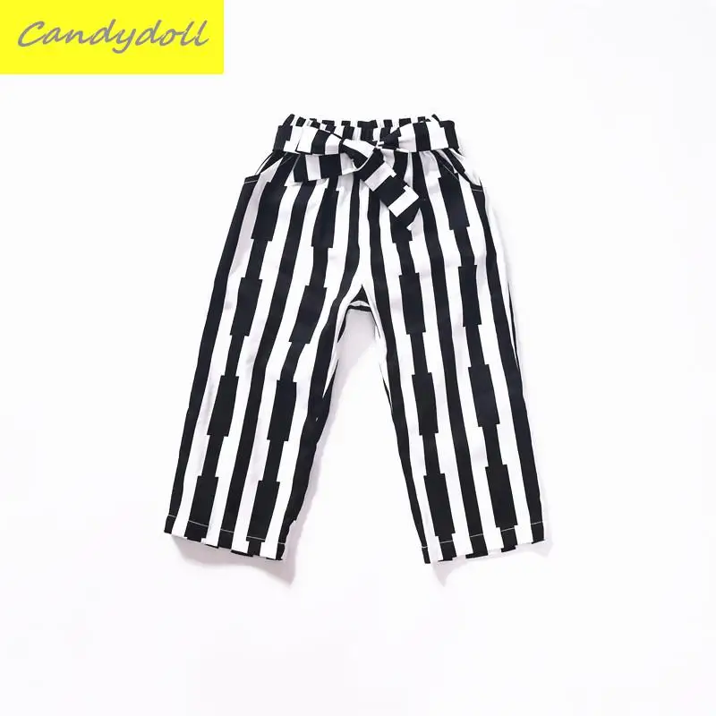 New arrival Calf length Pants Spring/Fall Girl Pants 100 Cotton Stripe